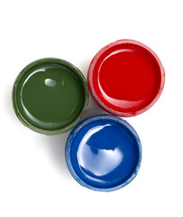 rgb jars of gouache isolated on white background