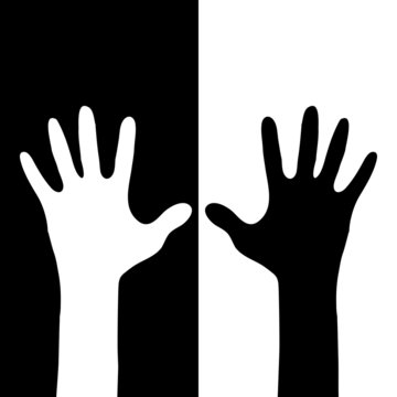 Sketch of pair of white and black hands