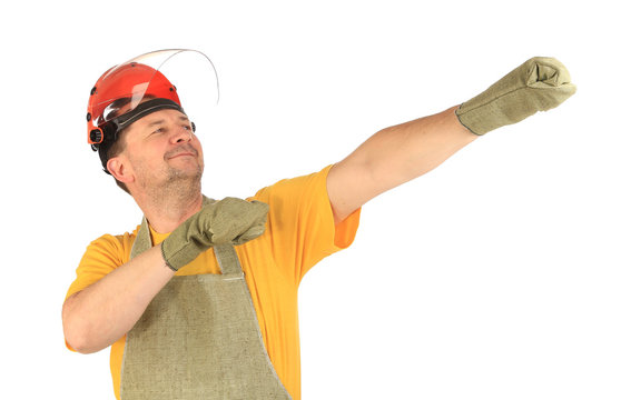 Worker hold hands visional working tool.