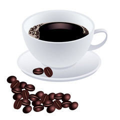 White cup of coffee with beans