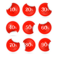 Vector sale and discount icons in red colour