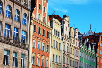 Facades of old houses in Wroclaw, Poland