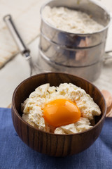 Cottage cheese, agg, flour.