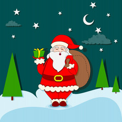 vector illustration of Santa Claus standing with Christmas gift