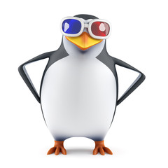 Penguin is relaxed in watching a 3d movie