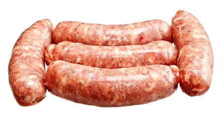 Raw meat sausages isolated on white background