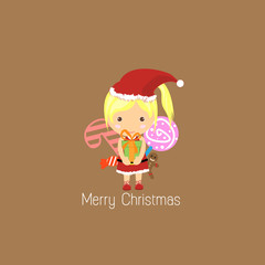 Vector Santa Girl Claus. Vector illustration for christmas card.