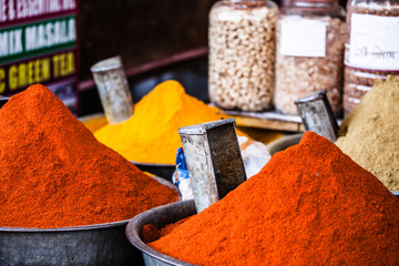 Traditional spices market in India.
