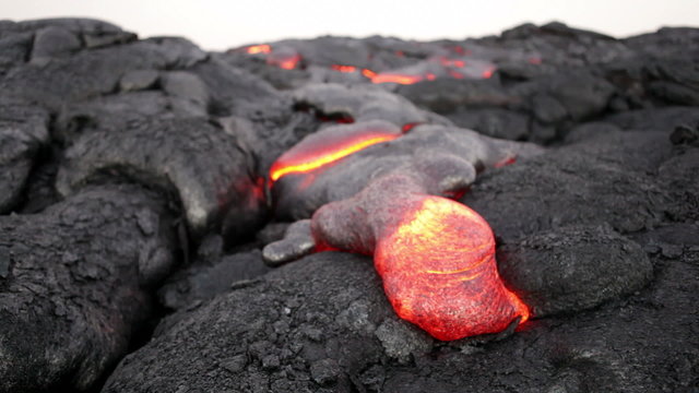 Molten lava flow at Kilauea volcano, Hawaii
