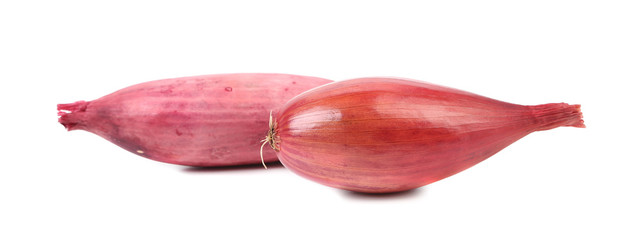 Close up of two red onions.