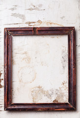 Vintage frame on old white rusty background