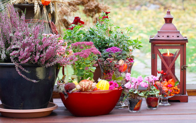 Herbstlich dekorierte Terrasse