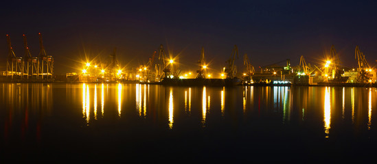 Fototapeta na wymiar Night view on sea port of Odessa, Ukraine.
