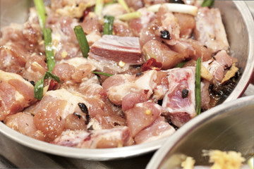 A dish of pork and beef meats