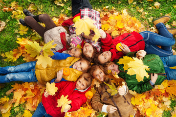 Many friends lay on autumn ground