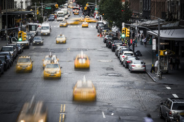 New York City yellow taxi street scene