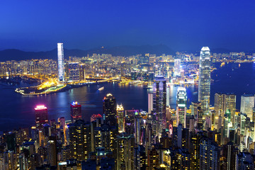 Fototapeta na wymiar Hong Kong at night from top of the peak