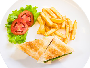 club sandwich and frenchfries