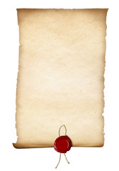 parchment or old paper with red seal isolated