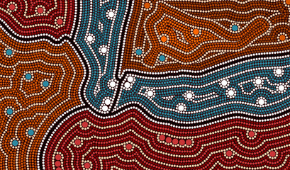 Een illustratie gebaseerd op de Aboriginal stijl van dot painting depicti