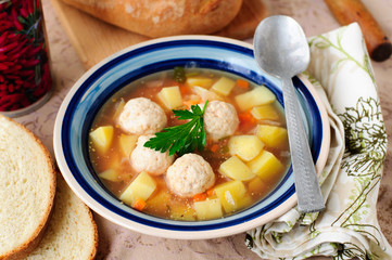 Vegetable Soup with Chicken Meatballs