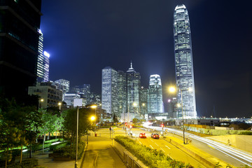 Fototapeta na wymiar Hong Kong traffic and skyscraper offices at night
