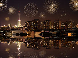 Obraz premium berlin panorama und feuerwerk