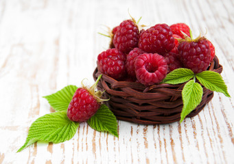 Fresh raspberries in the basket