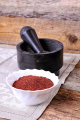 Mortar and Pestle with dry garnet