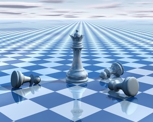 abstract surreal background with blue chess and chessboard - obrazy, fototapety, plakaty