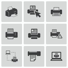 Vector balck printer icons set