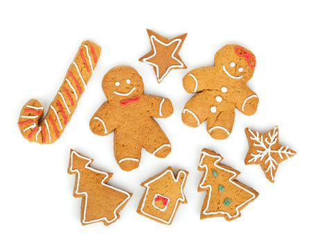 Homemade various christmas gingerbread cookies