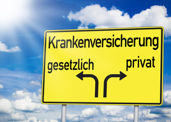 Wegweiser mit Krankenversicherung