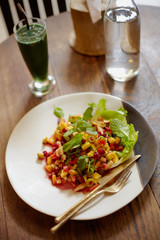 Vegetables salad on wood table d
