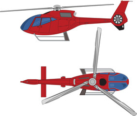 isolated illustration of red helicopter. colored drawing, white background