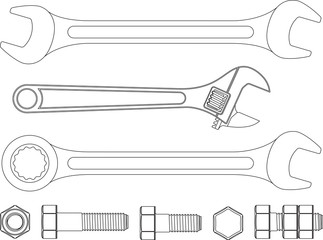 Spanners Wrench, Nuts & Bolts B*W