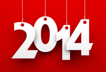 White tags with 2014 on red background