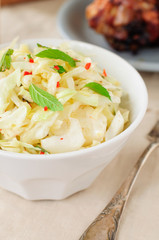 Fresh Cabbage, Mint and Chili Salad, copy space for your text