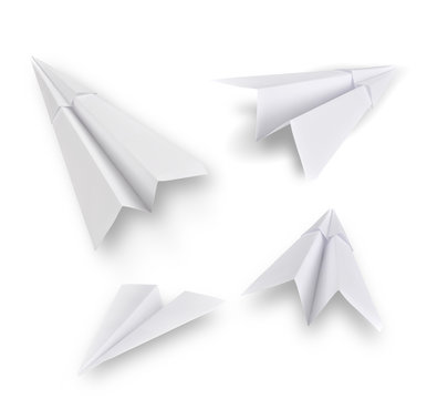 Set of real photos on paper planes. Isolated on white background