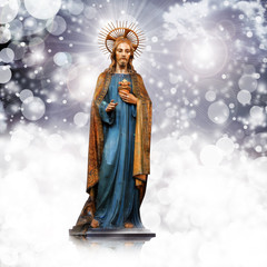 jesus christ,statue, Christmas,rose  background