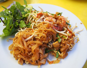 Thai food Pad thai , Stir fry noodles with shrimp.