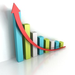 Business Growth Colorful Bar Diagram With Red Arrow Up