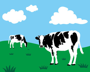 Vector of dairy cattle in grassland