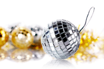 Mirror spheres and New Year's tinsel.