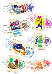 Ensemble de timbres de pays du monde