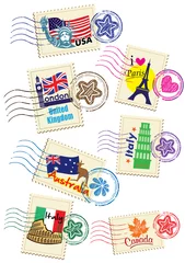 Afwasbaar Fotobehang Doodle Wereld Land Postzegels Set