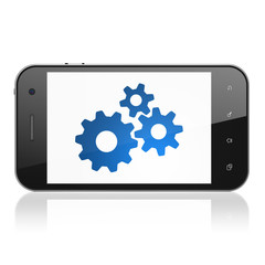 Data concept: Gears on smartphone