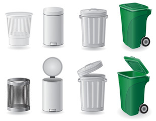 trash can and dustbin set icons vector illustration - obrazy, fototapety, plakaty