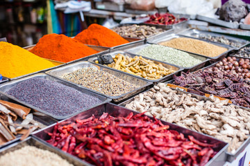 Traditional spices market in India.