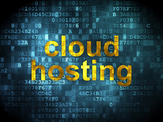 Fototapeta premium Cloud technology concept: Cloud Hosting on digital background